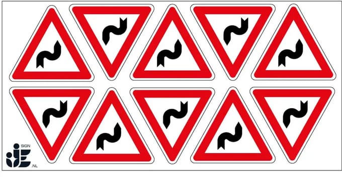 S bocht rechts sticker - J4 | 5 cm - 10 stuks per vel