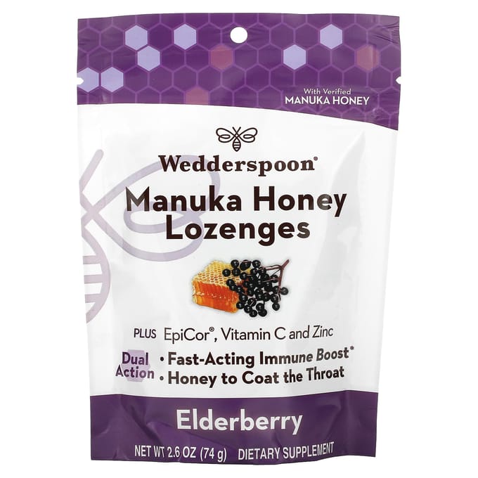 Wedderspoon, Manuka Honing Keelsnoepjes, Vlierbes, 2,6 oz (74 gr)