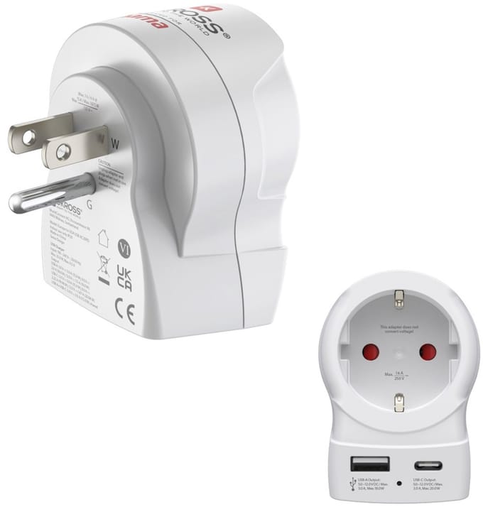 Hama Reisstekker - EUR (type E,F) naar USA (type B) - 1x USB-A, 1x USB-C PD - Wit