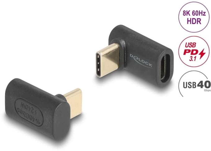 Delock Adapter USB 40 Gbps USB Type-C™ PD 3.1 240 W Stecker zu Buchse gewinkelt 8K 60 Hz
