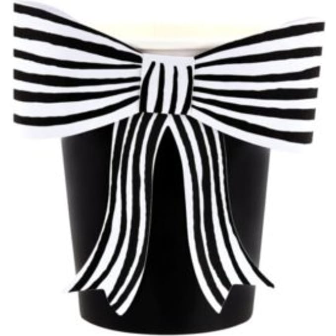 Meri meri halloween bekers zwart/wit gestreepte strik