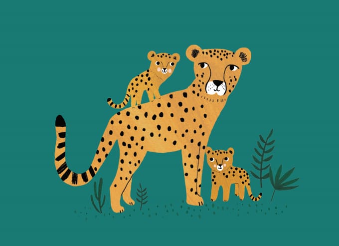 Petit Monkey ansichtkaart Cheetah and cubs