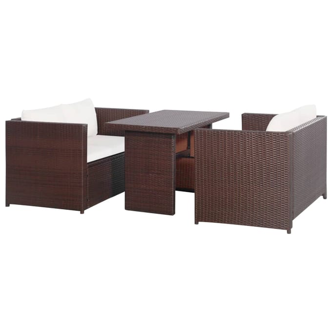 vidaXL - 3-delige - Bistroset - met - kussens - poly - rattan - bruin