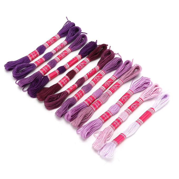 Lot de 12 fils à broder en polyester de couleur vive et dégradée, pour les amateurs de broderie violet