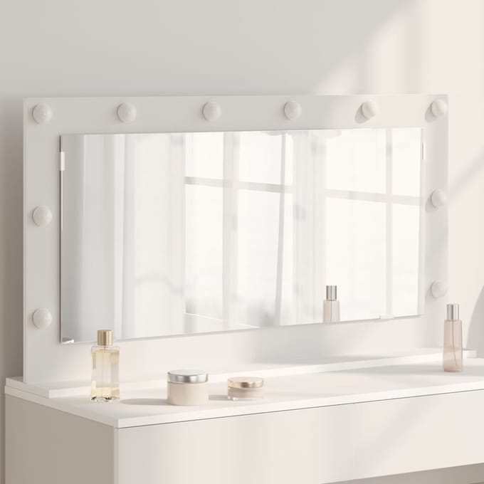 vidaXL - Make-up - Spiegel - Wit - 100 - x - 55 - x - 18 - cm - Glas - en - samengesteld - hout