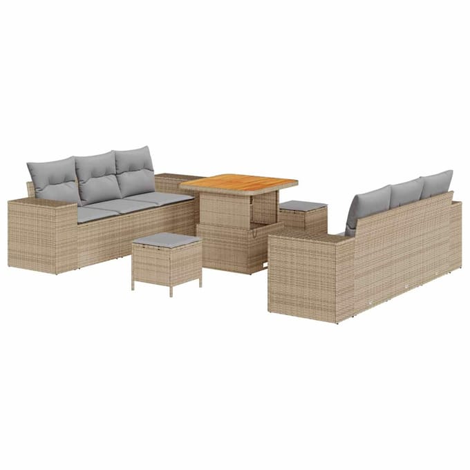 vidaXL - Tuinbank - Set - Beige - en - Lichtgrijs - Poly - Riet