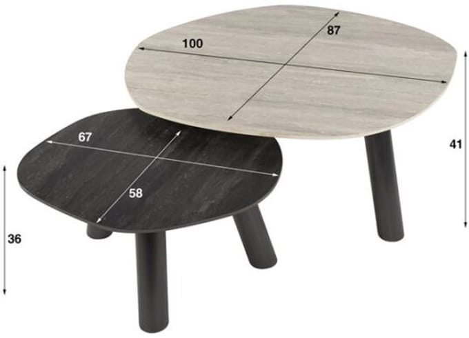 Salontafel set/2 log Twin - 3D ceramic mix travertine