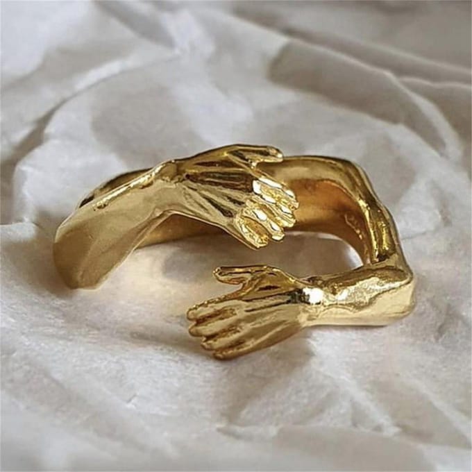 Bagues à main sculptées romantiques pour femmes et hommes, bijoux à la mode, ajustables, avec ouverture du doigt, amour éternel or