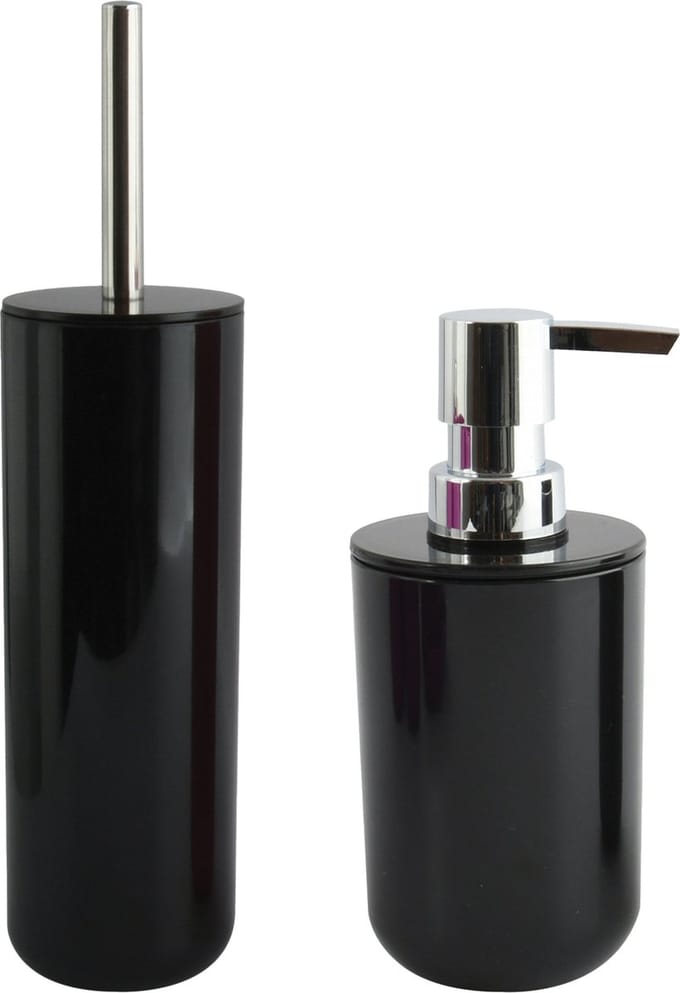 MSV Badkamer accessoires set - zwart - zeeppompje en wc/toilet-borstel