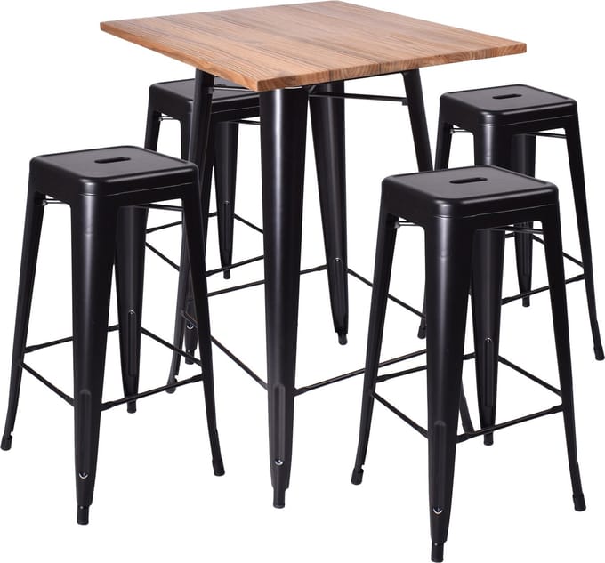 Bartafel + barkrukken Vintage Tolix - zwart - set van 4 inclusief tafel