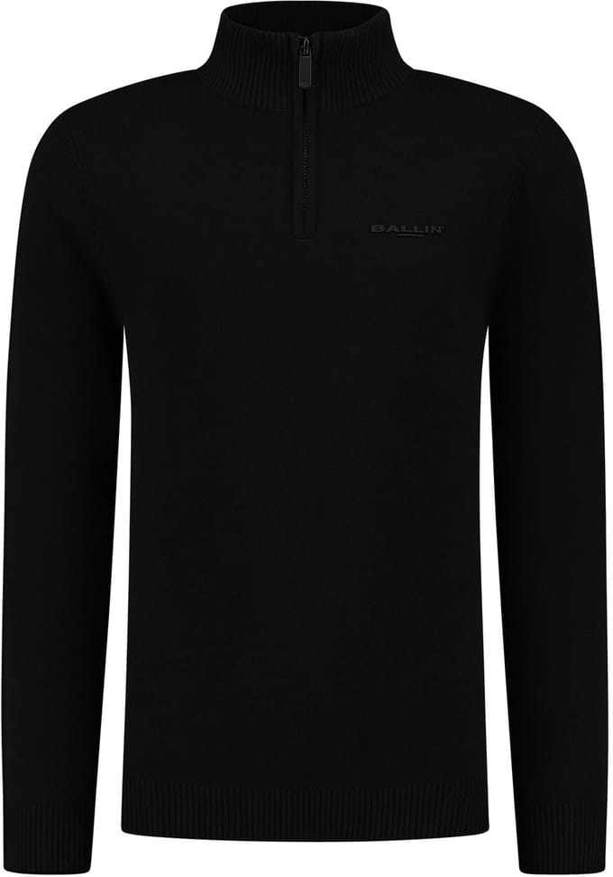 Ballin Amsterdam - Jongens Regular fit Knitwear Half Zip LS - Black - Maat 12