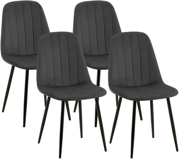CLP Baxter Set van 4 Eetkamerstoelen - Zwart Metalen Frame - Velvet - Fluweel/donkergrijs