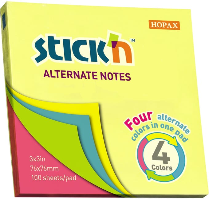 Stick'n Multicolor Sticky Notes - Neon, 76x76mm, 100 memoblaadjes