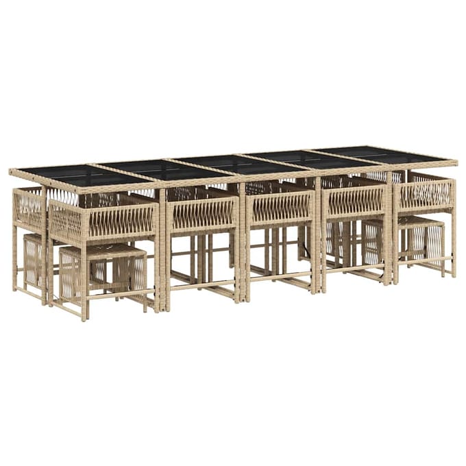 vidaXL - 15-delige - Tuinset - met - kussens - poly - rattan - beige