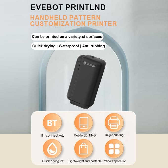 EVEBOT PrintInd Handheld Printer Mini Draagbare Inkjet Tattoo Printer met Sneldrogende Inktcartridge zwart