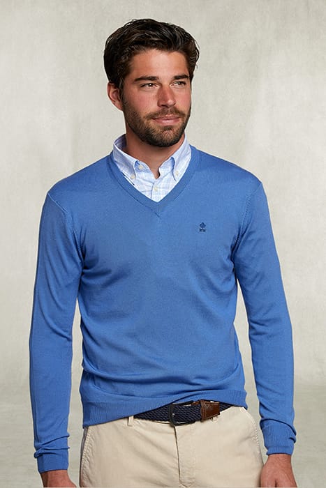 River Woods Basic Merino V-neck Pullover Blue Bird Blue Maat: S | Sweaters Outlet | Heren | Blauw
