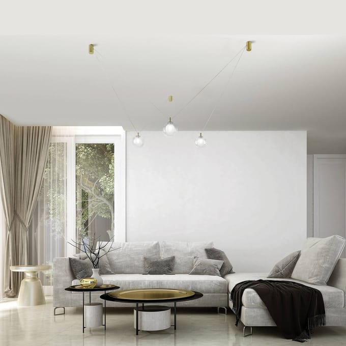 miloox by Sforzin Aladino hanglamp, 3-lamps, helder/goud, glas, gedecentraliseerd