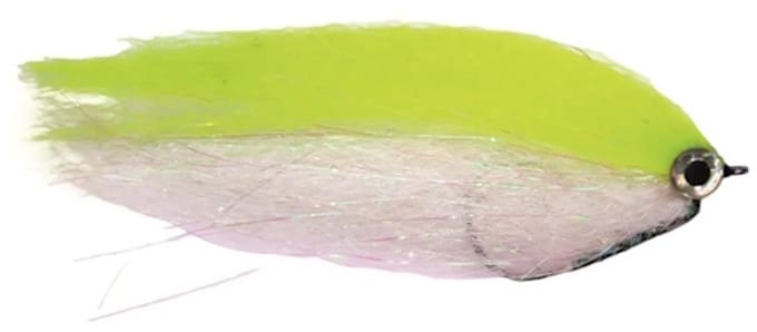Predox Weedless Pike Fly - weedless streamer met offsethaak 5/0 voor roofvissen White & Chartreuse