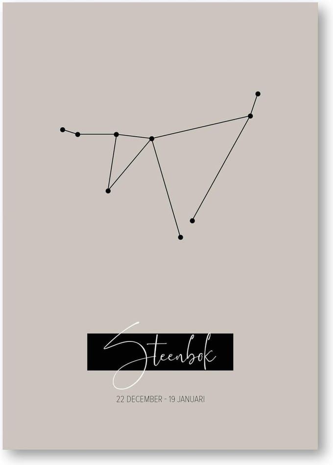 MOODZ design | Sterrenbeeldposter Steenbok | A3 formaat | warm grijs | naturel
