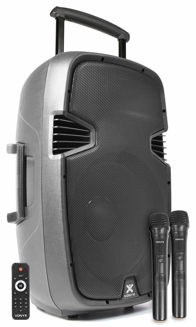 Mobiele speaker - Vonyx SPJ-PA915 Bluetooth speaker met accu en 2 draadloze microfoons