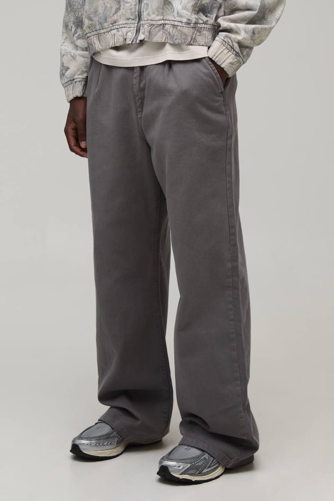 Plus Wide Fit Broek met Half & Half Tailleband van gewassen twill | Slate Grey | Size 2XL