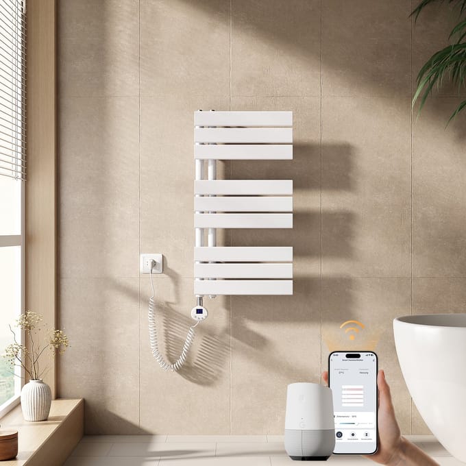 EMKE Elektrische Handdoekradiator - Slimme Bediening - APP Week Timer - 76x40cm - 400W - Glans Wit