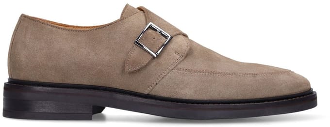 Manfield - Heren - Taupe suède gespschoenen - Maat 43