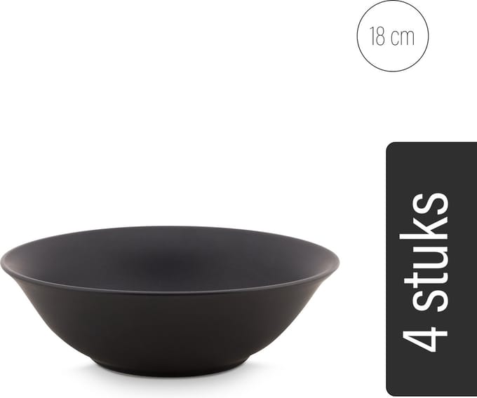 vtwonen - Kommen - Set van 4 - Mat Zwart - Porselein - Ø 18cm
