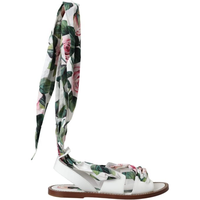 Rozenprint Platte Sandalen Leer Casual Stijl