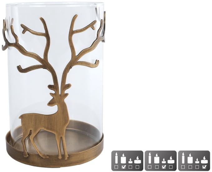 Windlicht Deer goud glas decoratief sfeerlicht 9x9x13,5cm.
