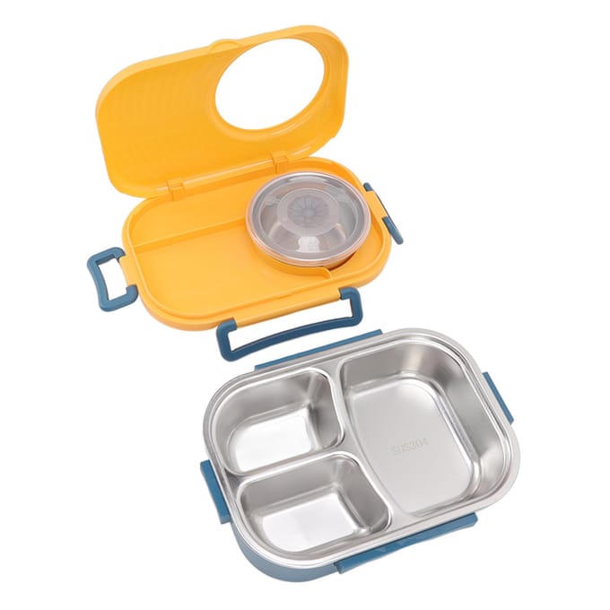 1450ml Bento Lunchbox RVS Compartiment Thermische Bento Box Dubbellaagse Bento Containers voor Studenten yellow