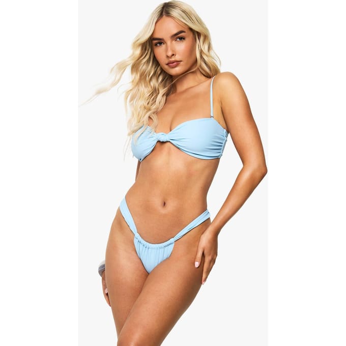 boohoo Dames Badmode Essentials Geplooide Slip | Powder Blue | Maat: 16