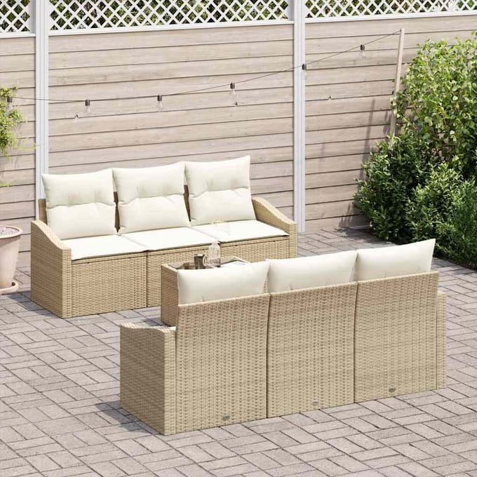 vidaXL - Bankstel - 7 - st - Beige - en - Crème - poly - rattan