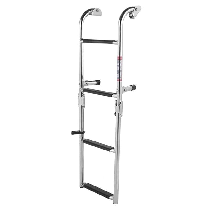 Roestvrijstalen 4-treden opvouwbare dubbele trap, telescopische bootladder voor pontonboot white