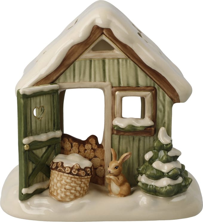 Goebel - Kerst | Decoratief beeld Besneeuwde tuinhuisje | Aardewerk - 16cm
