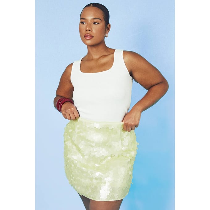 boohoo Dames Plus Matte Gemengde Pailletten Minirok | Citroen | Maat: 46