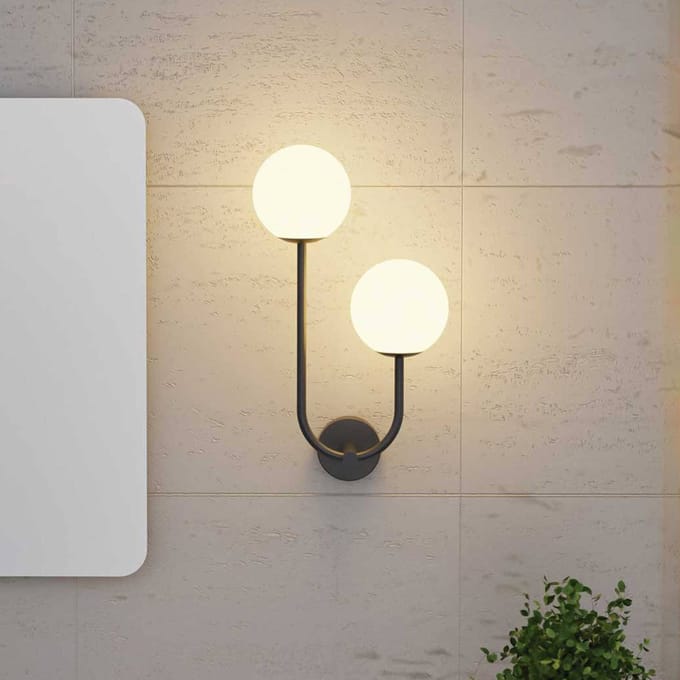 Forlight wandlamp Sfera Double, zwart, glas, breedte 23 cm