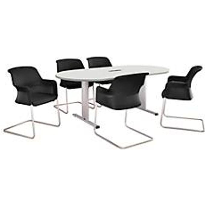 Schäfer Shop Select Vergadertafel Planova, ovaal incl. netbox, 2000 x 1000 mm, wit, accentlijst blank aluminium