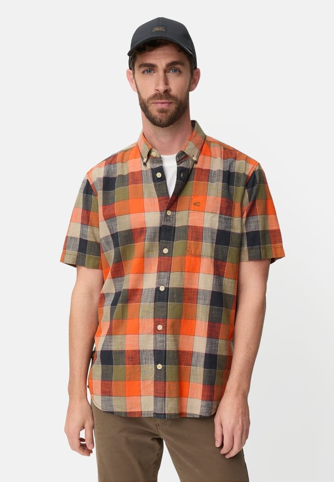 camel active Geruit overhemd van puur katoen - Maat menswear-M - Oranje