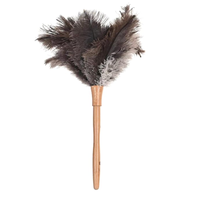 Fluffy Natural Struisvogelveren Duster Houten Handvat Huishoudelijke Schoonmaak Tool bruin