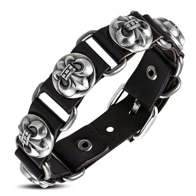 Montebello Armband Klaas Brown - Leer - Stud Fleur de Lis - 20mm - 20cm