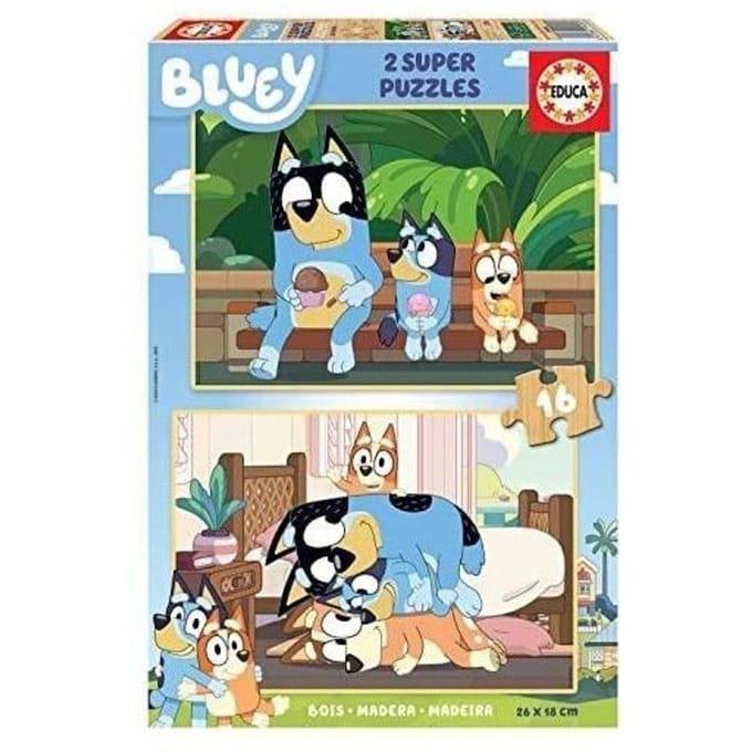 Houten puzzel Bluey - EDUCA - 16 stukjes - Thema tekenfilms en strips
