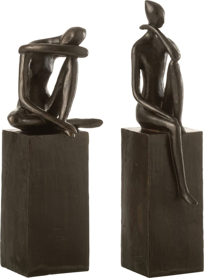 J-Line figuur Op Sokkel - polyresin - donkerbruin - 2 stuks