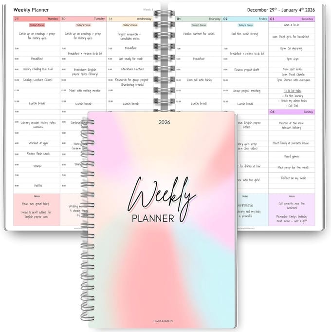 Agenda en Planner 2026 - Weekindeling met Uurplanning en Jaaroverzicht - A5