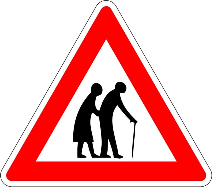 Pas op overstekende ouderen bord, kunststof 200 mm