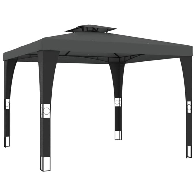 vidaXL - Prieel - met - dubbel - dak - 2,98x2,98 - m - staal - antracietkleurig