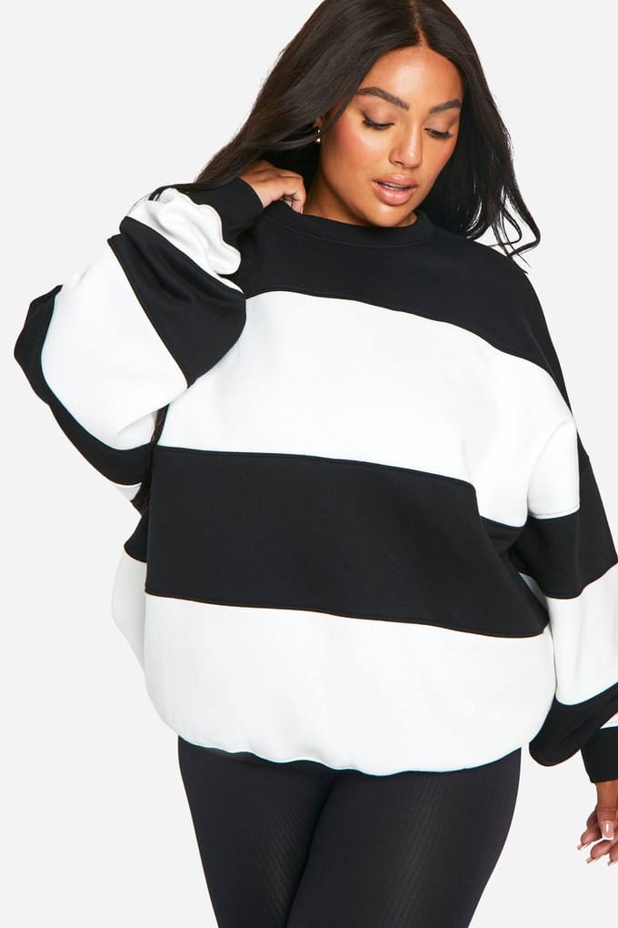 boohoo Dames Plus Stripe Oversized Sweatshirt | Ecru | Maat: 50