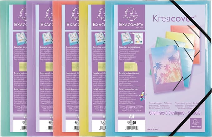 Exacompta 25x Elastomap met 3 kleppen in polypropyleen Kreacover Pastel - A4 - Geassorteerd - 55279E