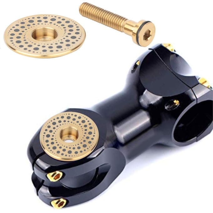 2 pcs Capuchon de Jeu de Direction de Vélo en Alliage de Titane avec Expander pour Fourche de Vélo, Capuchons Supérieurs de Potence de Vélo avec Vis beige