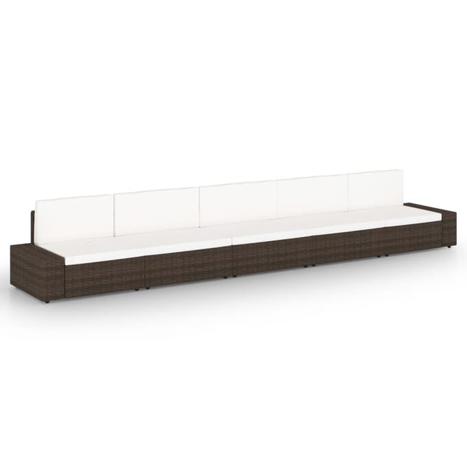 vidaXL - 5-delige - Loungeset - met - kussens - poly - rattan - bruin